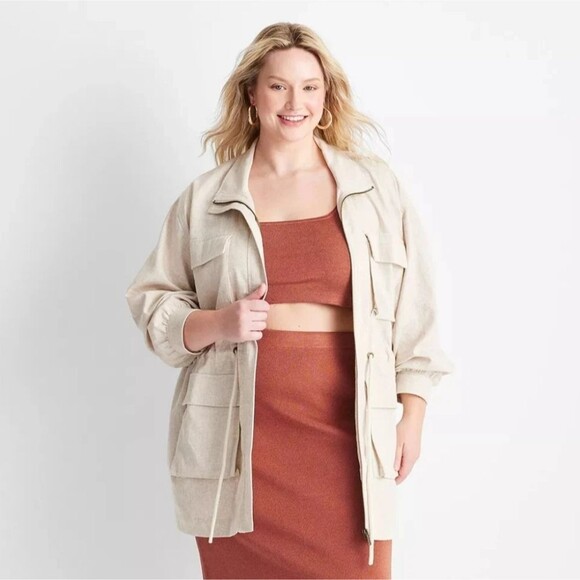 Future Collective with JENNY K LOPEZ Womens Linen Utility Anorak Cargo Jacket 3x - Picture 2 of 11